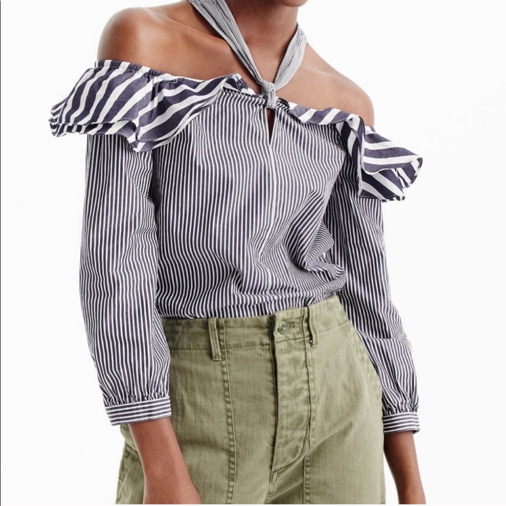 J. Crew blue stripe off the shoulder sz 2